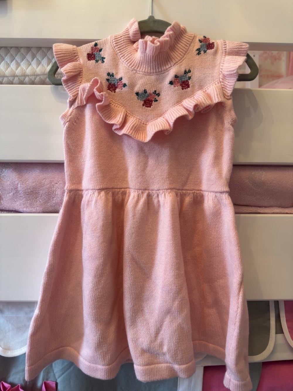 Janie and Jack Pink Knit Dress with Floral Embroidery